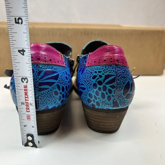 SOFFIA FLOWER-ACCENT GENUINE LEATHER BOOTIES OXFORD SHOE Colorful Unique US 8/9 - Picture 6 of 7